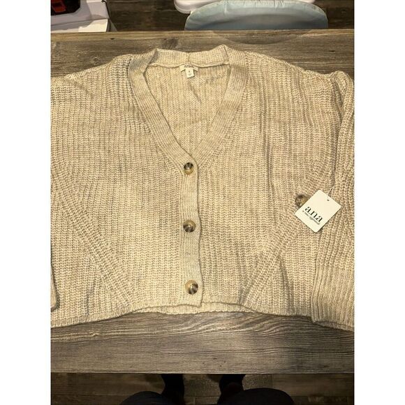 A.N.A. Womens PS Beige Oatmeal Marled Cable Knit V-Neck Sweater. Size XL. NWT. 9 - Picture 1 of 7